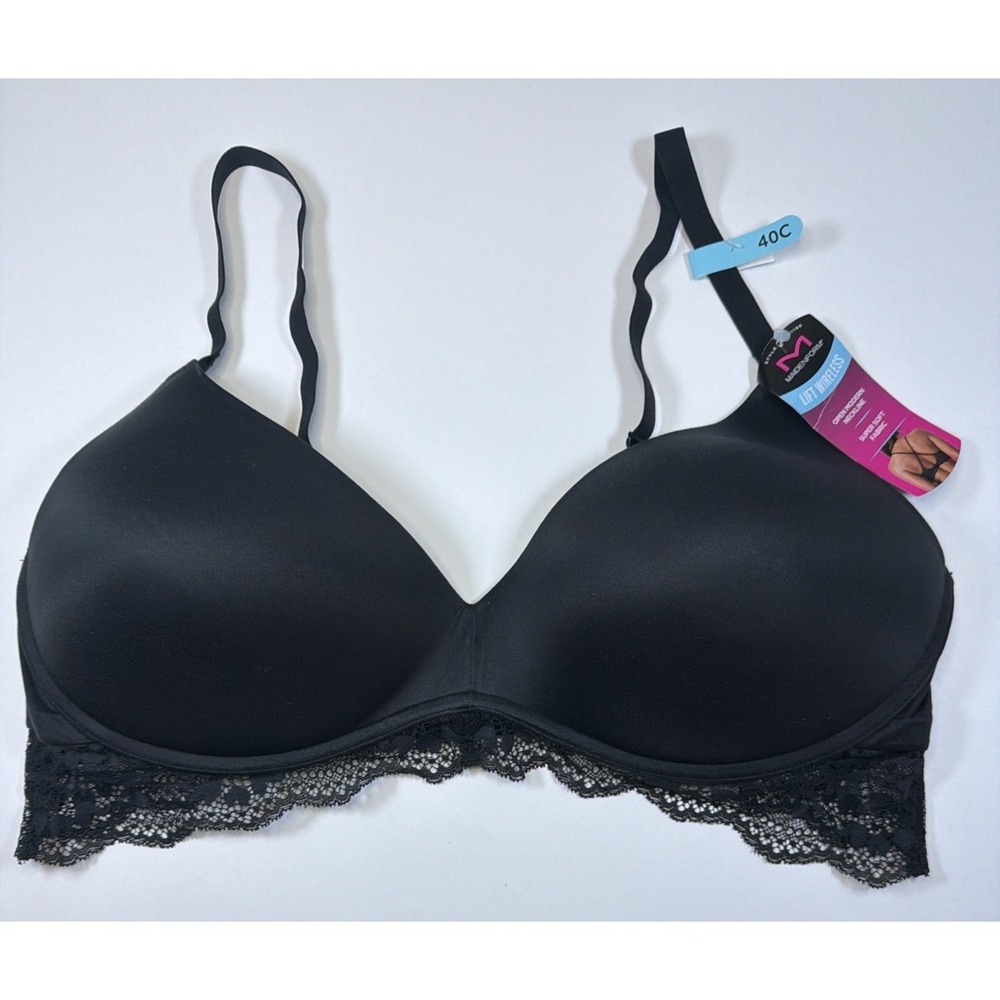 Maidenform DM1196 Lift Wireless Bra Lightly Padded Lace Womens 40C Black - Picture 1 of 9